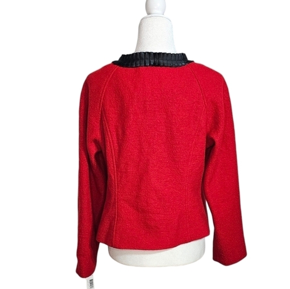 NWT Pendleton red w/ black trim merino wool long sleeve large petit blazer coat - Picture 3 of 8